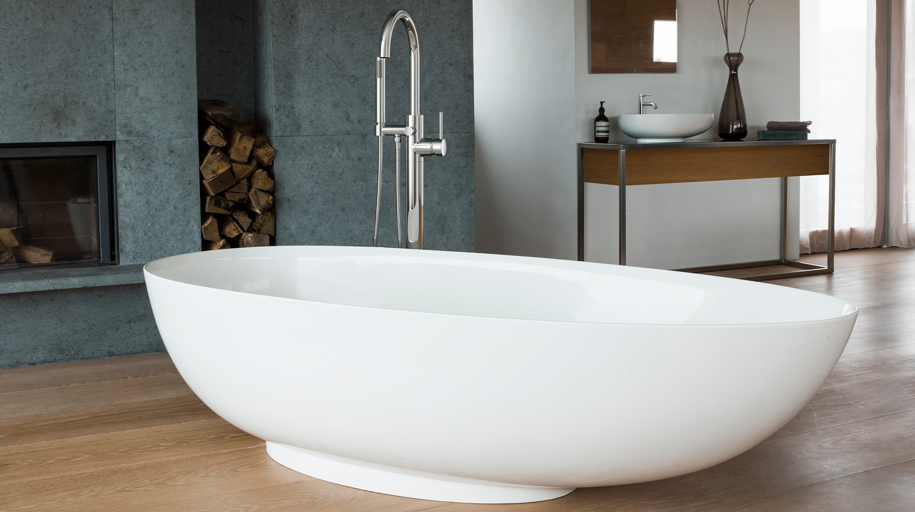 Luxury Bathroom Ideas | Relax in the decadence of a luxury bath and basin to accentuate your stone bathroom